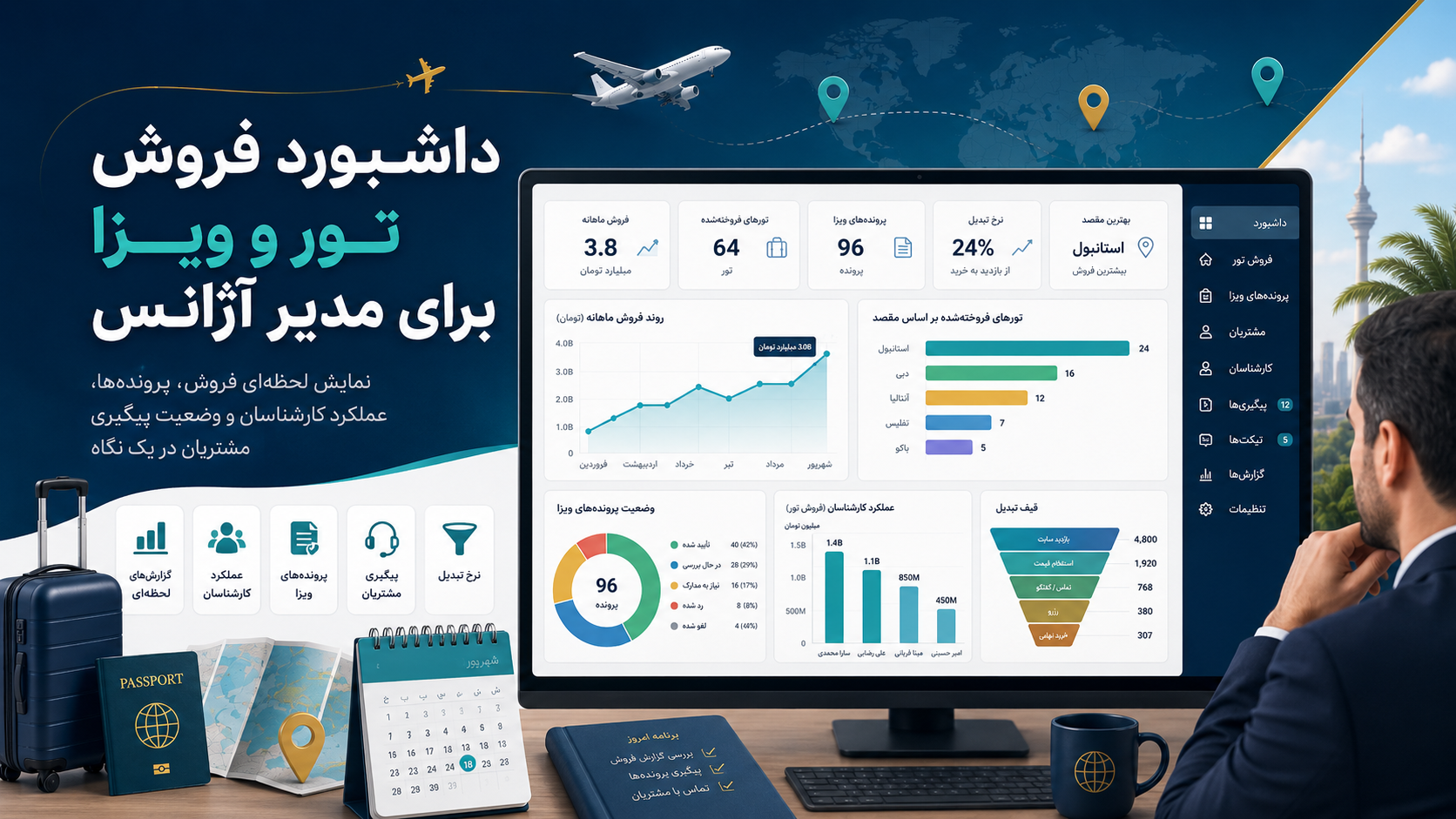داشبورد فروش تور و ویزا برای مدیر آژانس